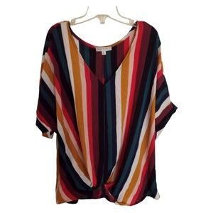Blu Pepper Day to Day High Low Multicolor Striped Blouse Size Medium